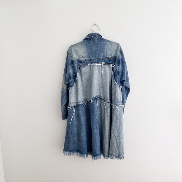 Free People Long Sleeve Oversized Denim Jacket Duster Shirtdress - Size XS - Picture 6 of 9